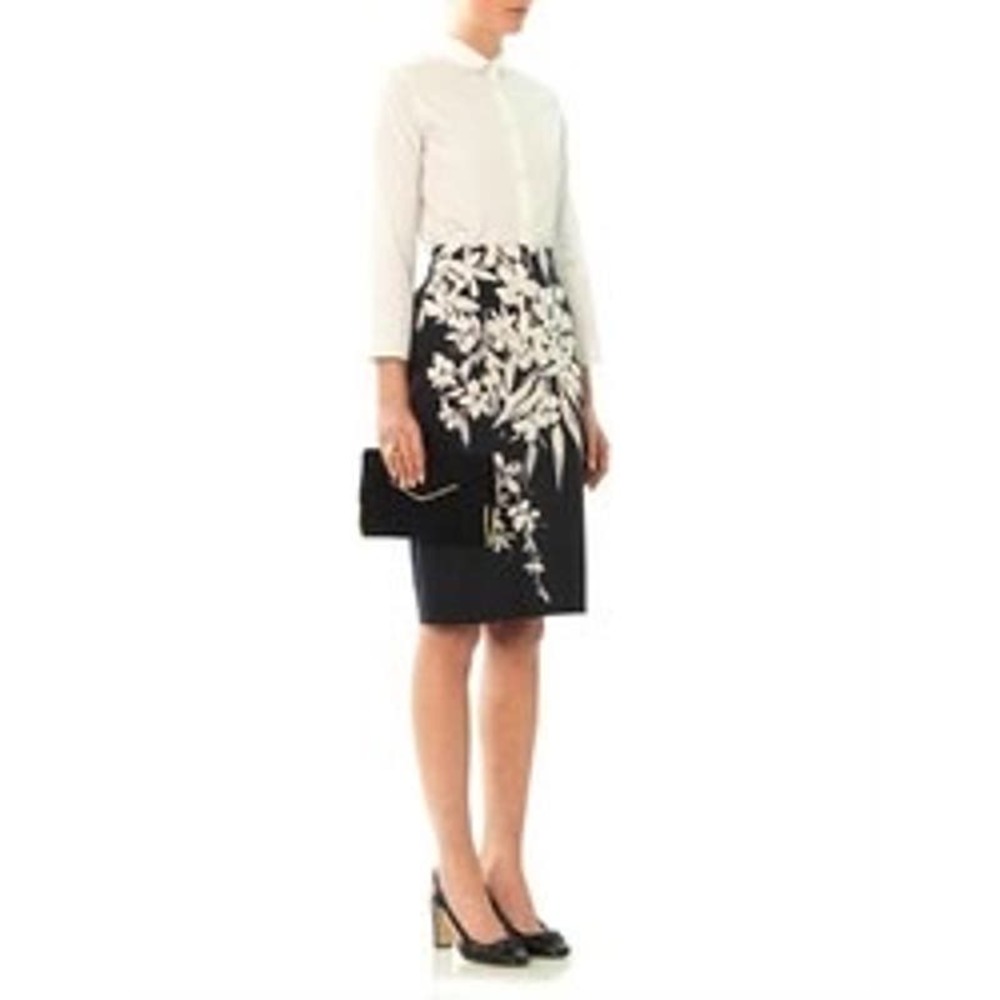 Max Mara Studio Marisa Pencil‎ Skirt Navy and White Floral Sz 4